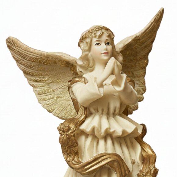 Vintage Praying Angel Figurine with Gold Details & Taper Candle Holder - Picture 12 of 16